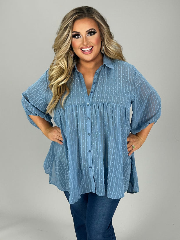 39 SQ-E {Bring On The Fun} Umgee Dusty Blue Swiss Dot Tunic PLUS SIZE XL 1X 2X
