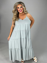 LD-U {Celebrate You} Lt. Grey Tiered Spaghetti Strap Dress PLUS SIZE 1X 2X 3X