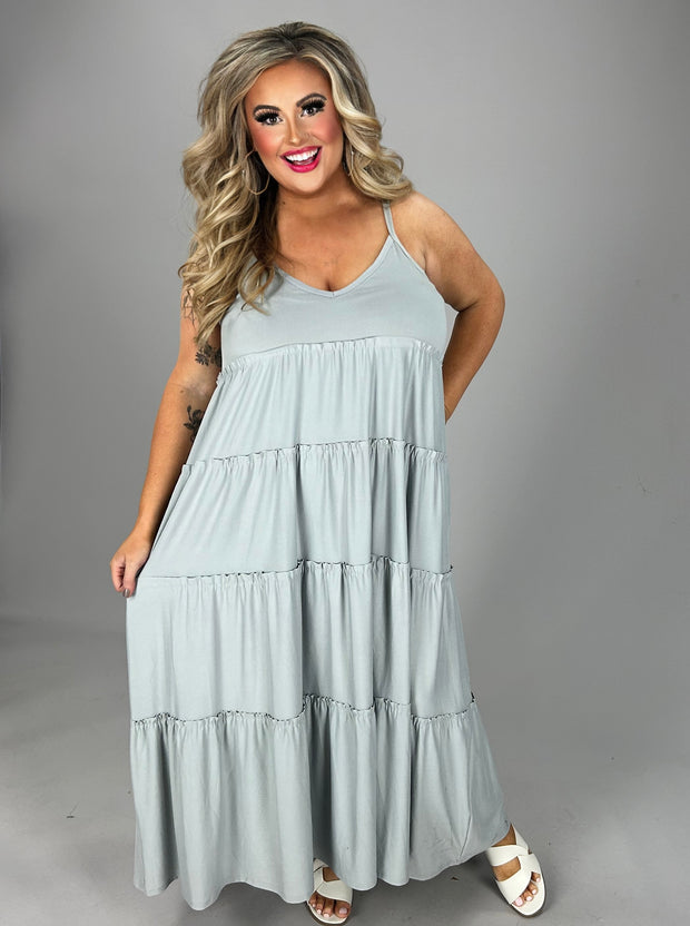 LD-U {Celebrate You} Lt. Grey Tiered Spaghetti Strap Dress PLUS SIZE 1X 2X 3X