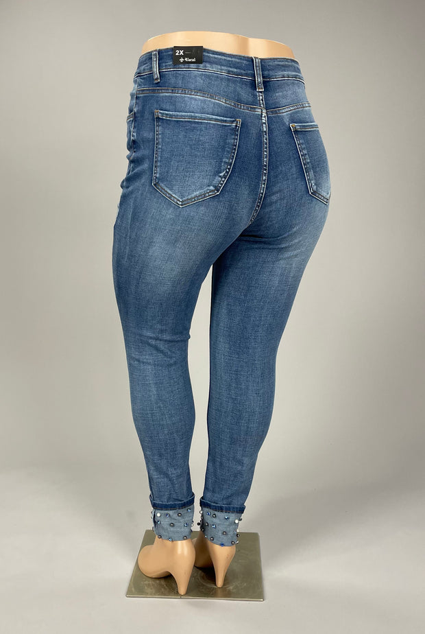 LEG-81  “VOCAL” {Jewels} Med Blue Jean w/Jewels on Cuff PLUS SIZE XL 2X 3X