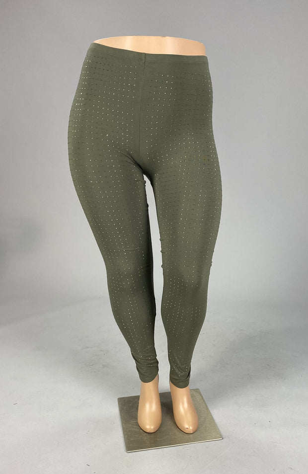 BT {Studded Beauty} Olive Rhinestone Vocal Leggings PLUS SIZE 1X 2X 3X