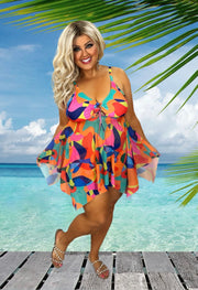 SWIM {Rule The Pool} Orange Mix Geo Print 2 Piece Swimsuit CW EXTENDED PLUS SIZE 3X 5X