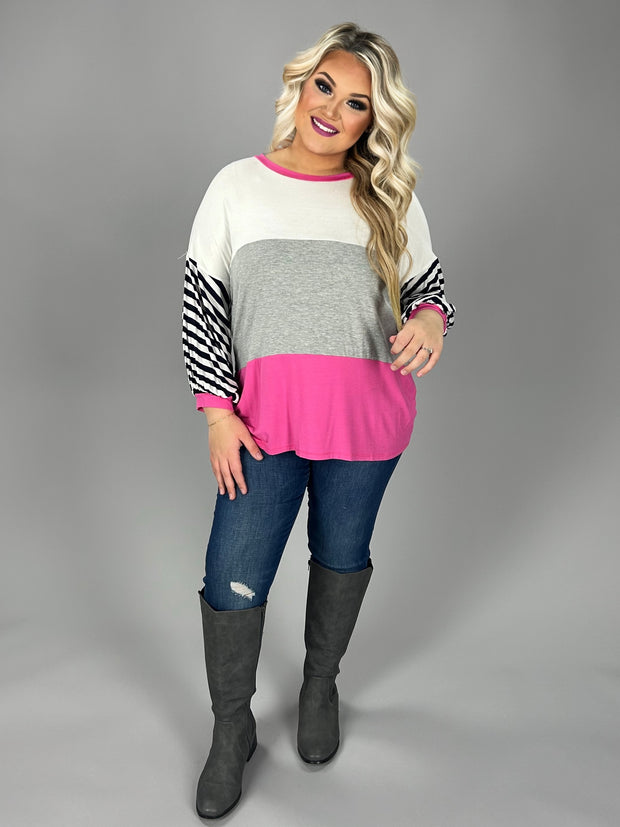 SALE!!   31 CP {Mind Your Manners} H. Grey Fuchsia Striped Top PLUS SIZE XL 2X 3X