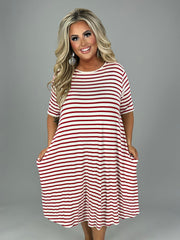 25 PSS {Coasting Through}  Red/Ivory Stripe Print Dress PLUS SIZE XL 2X 3X