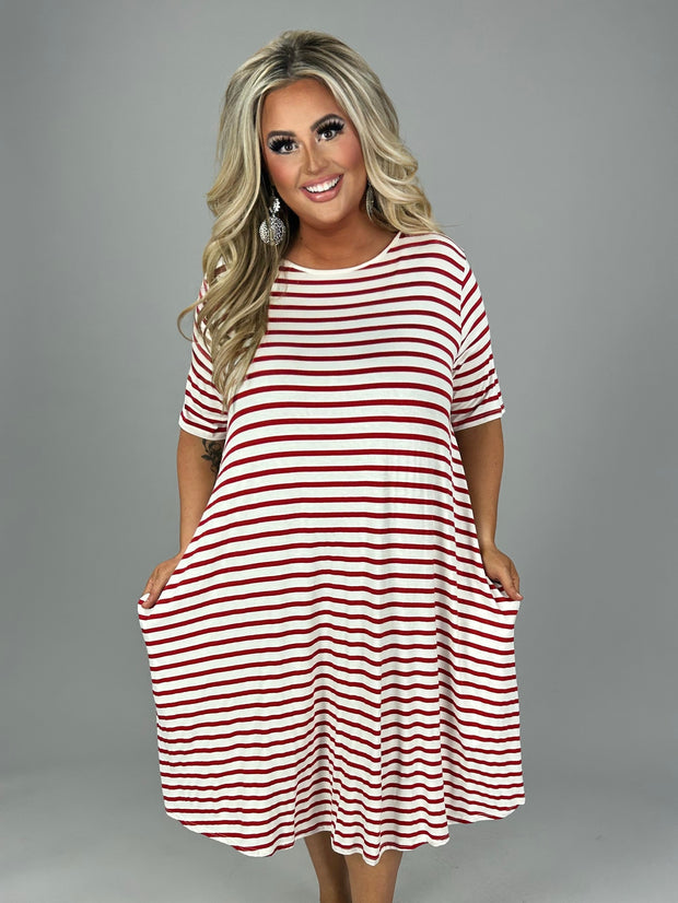25 PSS {Coasting Through}  Red/Ivory Stripe Print Dress PLUS SIZE XL 2X 3X