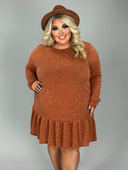 23 SLS {Expecting A Reaction} Rust Ruffle Hem Dress EXTENDED PLUS SIZE 3X 4X 5X