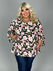 100 PQ {Floral Drama} Black/Pink Floral V-Neck Top EXTENDED PLUS SIZE 2X 3X 4X  TRUE TO SIZE!!