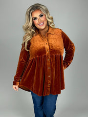 16 SLS-O {Romance Is Back}  Umgee Burnt Orange Velvet Top  PLUS SIZE XL 1X 2X