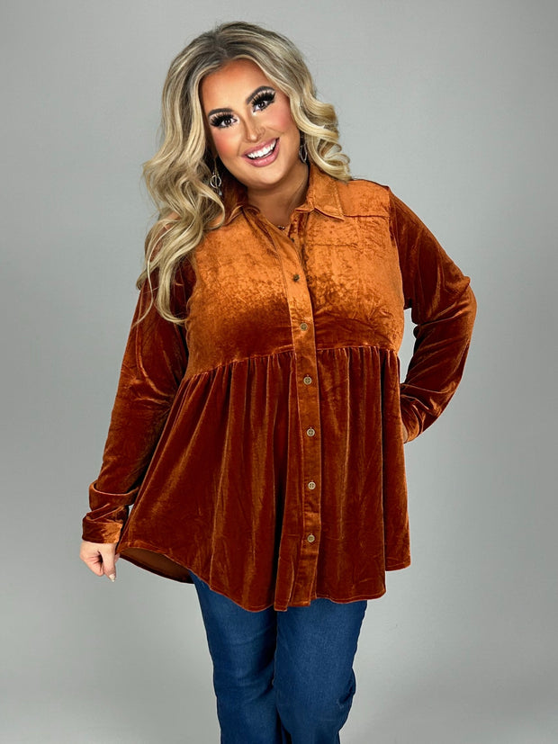 16 SLS-O {Romance Is Back}  Umgee Burnt Orange Velvet Top  PLUS SIZE XL 1X 2X