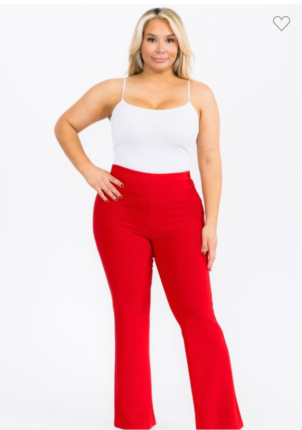 LEG-65 {Got The Look} Cherry Red High Waist Sculpting Flare Pants PLUS SIZE 1X 2X 3X