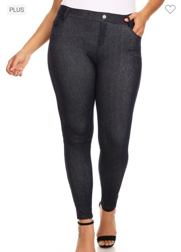 LEG-3 {All I Want} Navy Blue Full Length Denim Jeggings PLUS SIZE L/XL XL/XXL