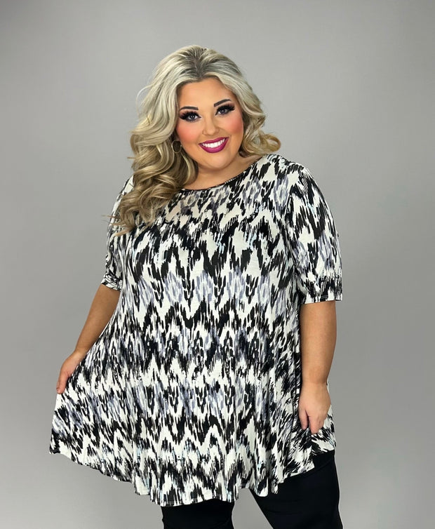 36 PSS {Living In Harmony} Black White Brushed Print Top EXTENDED PLUS SIZE 3X 4X 5X
