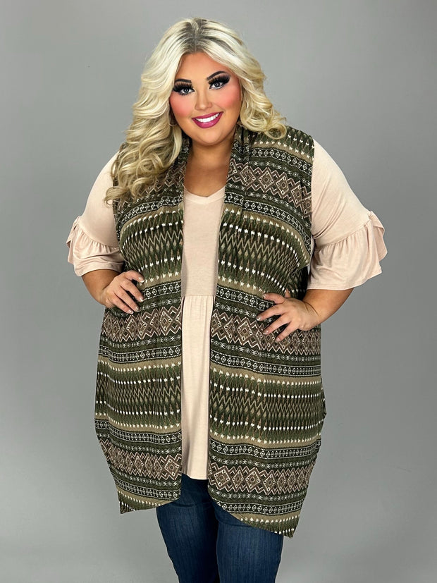 31 OT {It's My World} Olive Mixed Print  Vest EXTENDED PLUS SIZE 1X 2X 3X 4X 5X