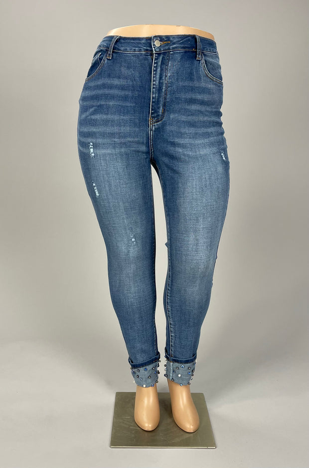 LEG-81  “VOCAL” {Jewels} Med Blue Jean w/Jewels on Cuff PLUS SIZE XL 2X 3X