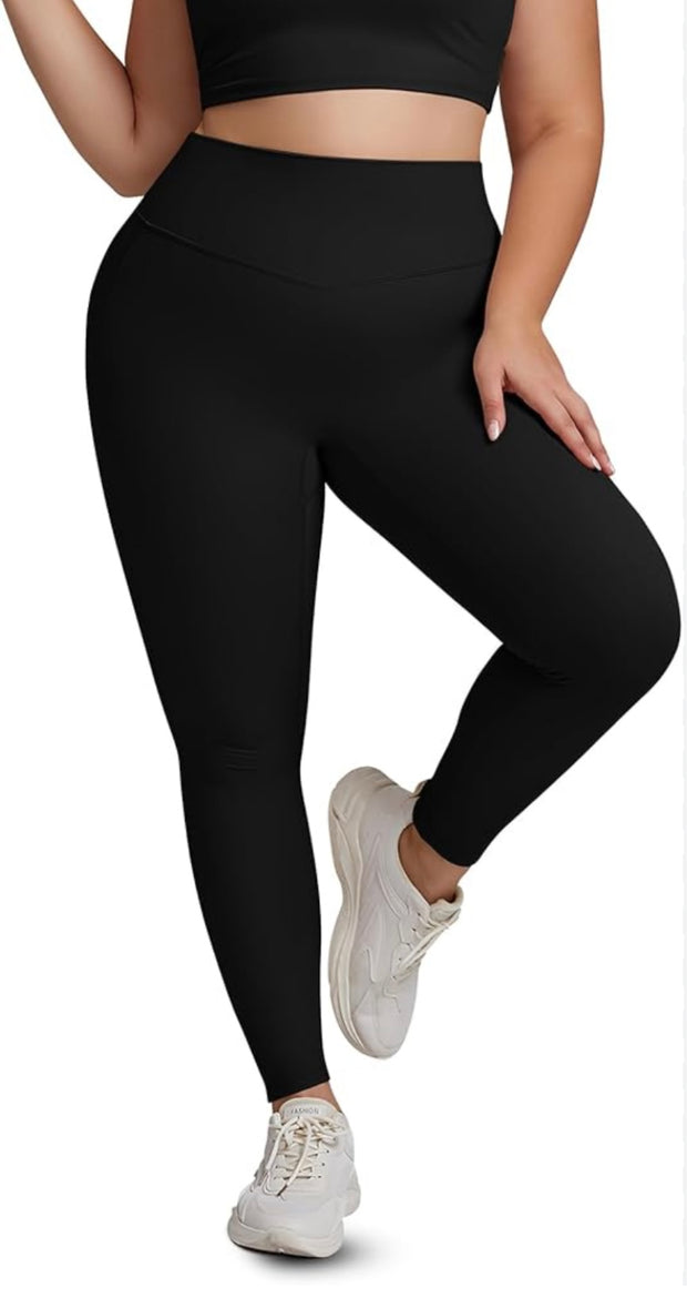 LEG-55 {Moonlight Serenade} Black Stretchy Athletic Leggings PLUS SIZE XL 2X 3X