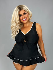 SWIM {Beach Bound} Black 2 Piece Swimsuit w/White Trim EXTENDED PLUS SIZE 5X