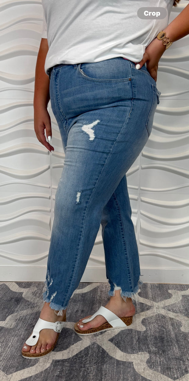LEG-78  {Tricot} Med Mid-Rise Crop Boot Jeans PLUS SIZE 1X 2X 3X