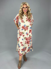 LD-I {Love Song} Ivory/Red Rose Print Maxi Dress PLUS SIZE XL 2X 3X