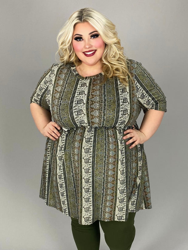 11 PSS {Change Of Pace} Olive/Brown Printed Stripe Top EXTENDED PLUS SIZE  4X 5X 6X