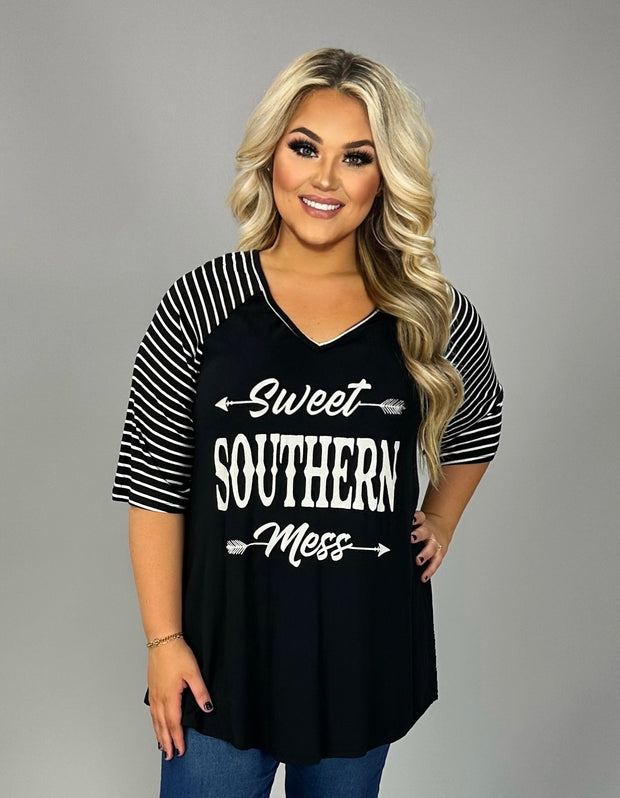 28  GT {Southern Mess} Black "Sweet Southern Mess" Graphic Tee  PLUS SIZE XL 2X 3X 4X 5X 6X (May Size Down 1 Size)
