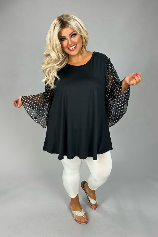 100 CP {Added Bliss} Black Polka Dot Sheer Sleeve Tunic EXTENDED PLUS SIZE 3X 4X 5X
