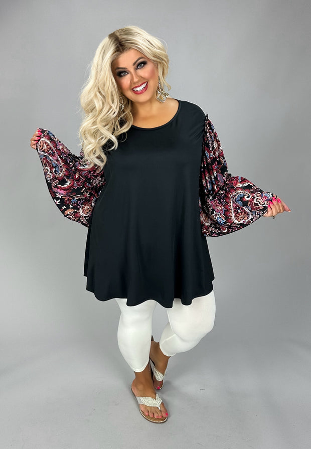 100 CP {Inner Voice} Black Red Multi Floral Sleeve Tunic EXTENDED PLUS SIZE 3X 4X 5X