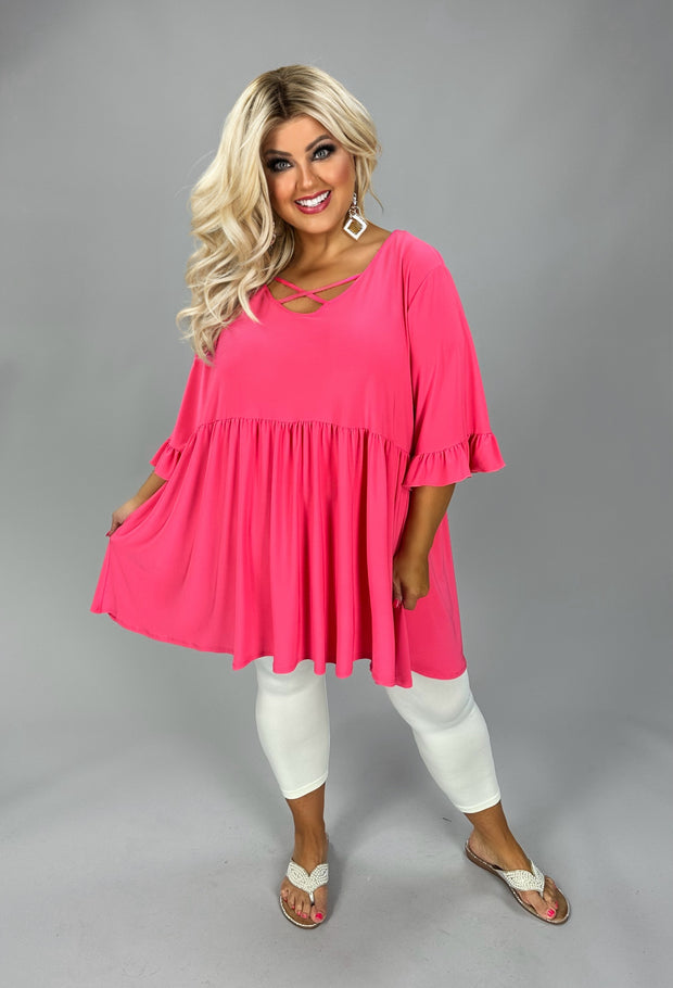 100 SSS {There Is Hope} Fuchsia Cross Neck Tunic EXTENDED PLUS SIZE 3X 4X 5X