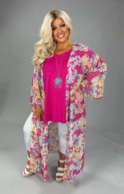 LD {Floral Daydream} Hot Pink Floral Sheer Duster Kimono PLUS SIZE 1X 2X 3X