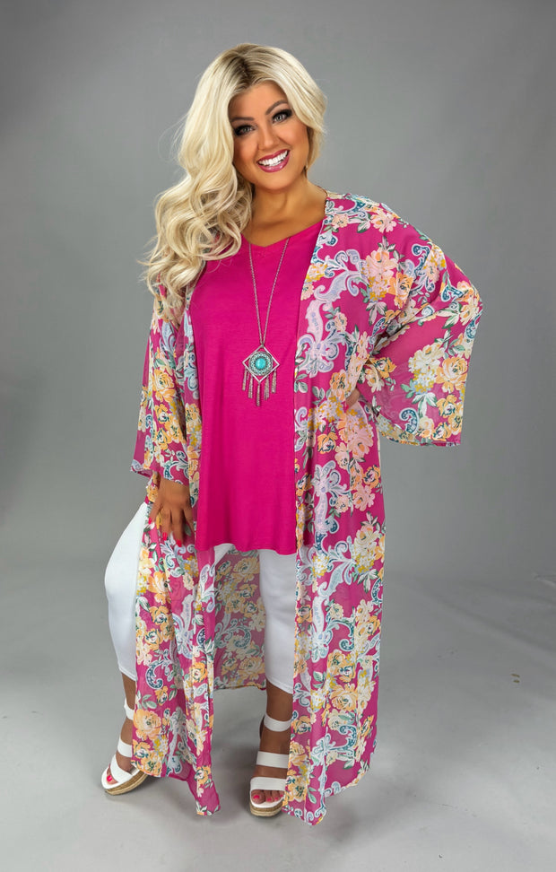 LD {Floral Daydream} Hot Pink Floral Sheer Duster Kimono PLUS SIZE 1X 2X 3X