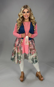 33 OT-Y {Time To Dress Up} Denim/Tropical Lace Vest PLUS SIZE XL 2X 3X