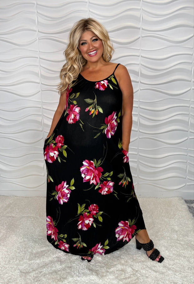 LD {Do It Right} Black Floral Sleeveless Maxi Dress PLUS SIZE 1X 2X 3X
