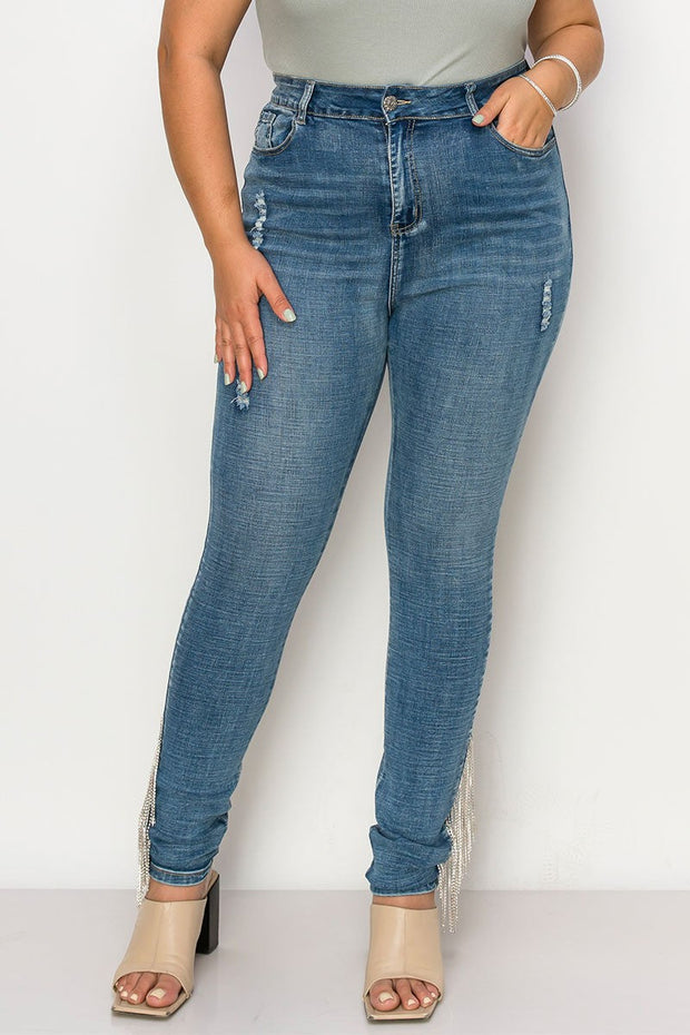 LEG-34 {Vocal Side Bling} Blue Denim Jeans w/Rhinestones PLUS SIZE XL 2X 3X