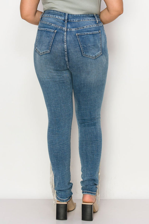 LEG-34 {Vocal Side Bling} Blue Denim Jeans w/Rhinestones PLUS SIZE XL 2X 3X