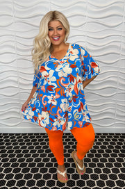59 PSS {Floral Attitude} Blue Orange Floral V-Neck Top EXTENDED PLUS SIZE 4X 5X 6X
