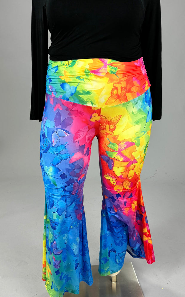 SALE!! CW BT Blue Butterfly Wide Waist Bell Bottom Pants