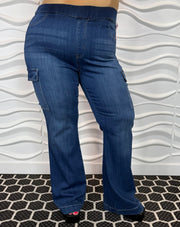 BT {Ms. Cello} Dark Denim Flared Cargo Jeggings