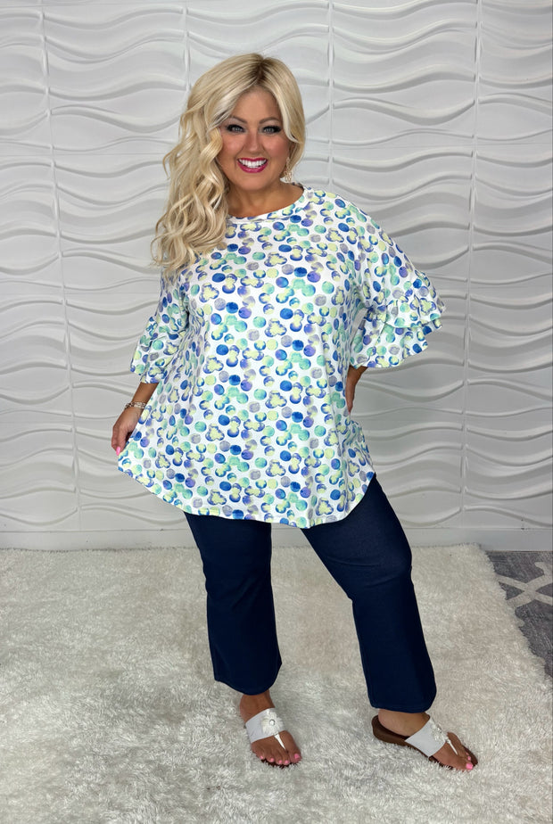 100 PSS {On Top Of The Dot} Ivory/Blue Polka Dot Print Top EXTENDED PLUS SIZE 2X 3X 4X TRUE TO SIZE!!!