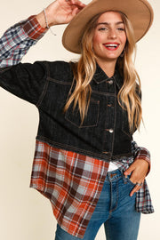 45  OT {Midnight Wish} Black Denim Plaid Print Jacket PLUS SIZE XL 2X 3X