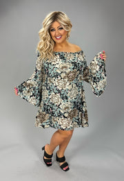 34 OS-P {Born To Shine} Taupe Floral Dress PLUS SIZE 1X 2X 3X