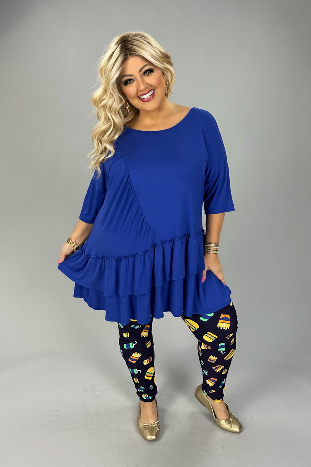 100 SSS {Embrace The Joy} Royal Blue Double Layer Hem Detail Top EXTENDED PLUS SIZE 2X 3X 4X TRUE TO SIZE!!