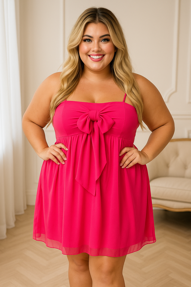 SV-N {Yours To Keep} Lined Fuchsia Dress with Tie Bow
