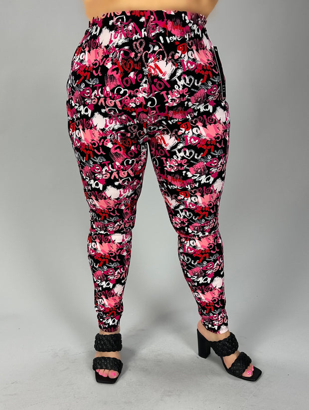 LEG-80 {Best of My Heart} Black Heart Print Leggings  EXTENDED PLUS SIZE 3X/5X