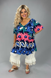 100 PSS {Fresh Picked Florals} Navy Lg Floral Print V-Neck Tunic EXTENDED PLUS SIZE 2X 3X 4X  TRUE TO SIZE!!