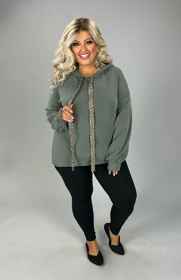 35  HD-B {Bring You Joy} Vintage Olive Leopard Hoodie PLUS SIZE 1X 2X 3X