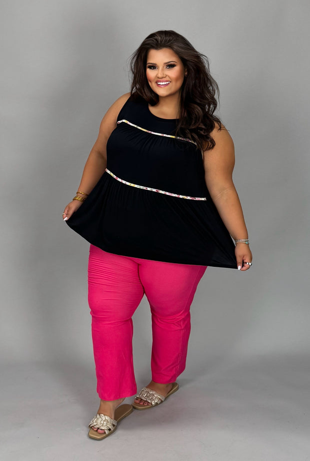 84 SV-B {Pretty Ways} Black/Floral Contrast Tiered Top PLUS SIZE 1X 2X 3X