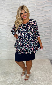 63 PLS {All I've Got} Navy Pink Leopard V-Neck Top EXTENDED PLUS SIZE 3X 4X 5X