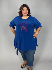100 SD {I Still Believe} Royal Blue Star Print Tie Hem Tunic EXTENDED PLUS SIZE 3X 4X 5X