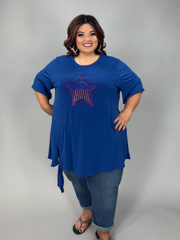 100 SD {I Still Believe} Royal Blue Star Print Tie Hem Tunic EXTENDED PLUS SIZE 3X 4X 5X