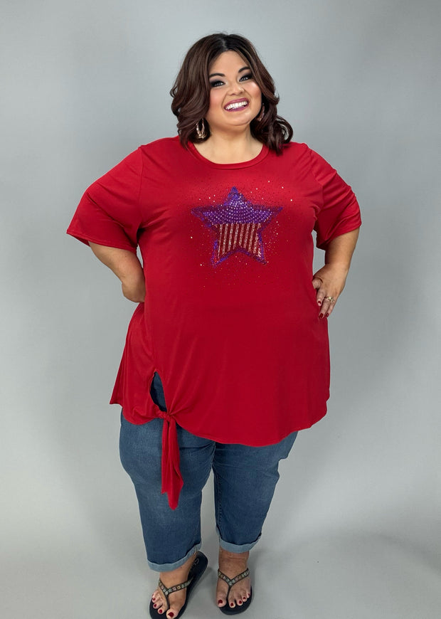 100 SD {I Still Believe} Red Star Print Tie Hem Tunic EXTENDED PLUS SIZE 3X 4X 5X