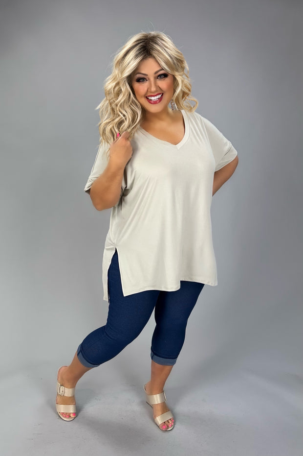 22 SSS {In Good Company} Bone V-Neck Short Sleeve Top PLUS SIZE 1X 2X 3X